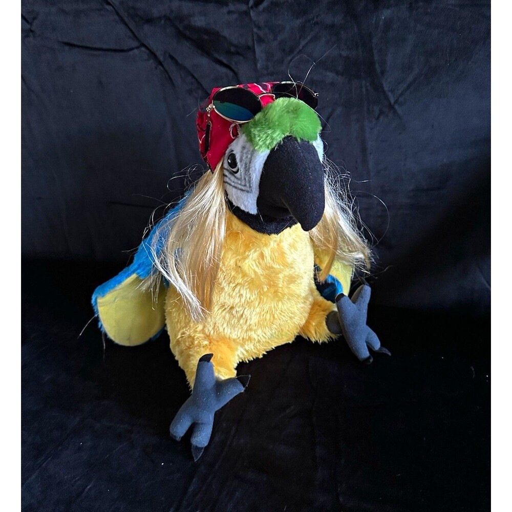 Wild Republic Parrot Plush blonde hair, bandana, sunglasses 10”